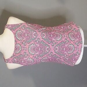 Lands' End Pink and Green Paisley Shelf Bra Tankini Top Size 12